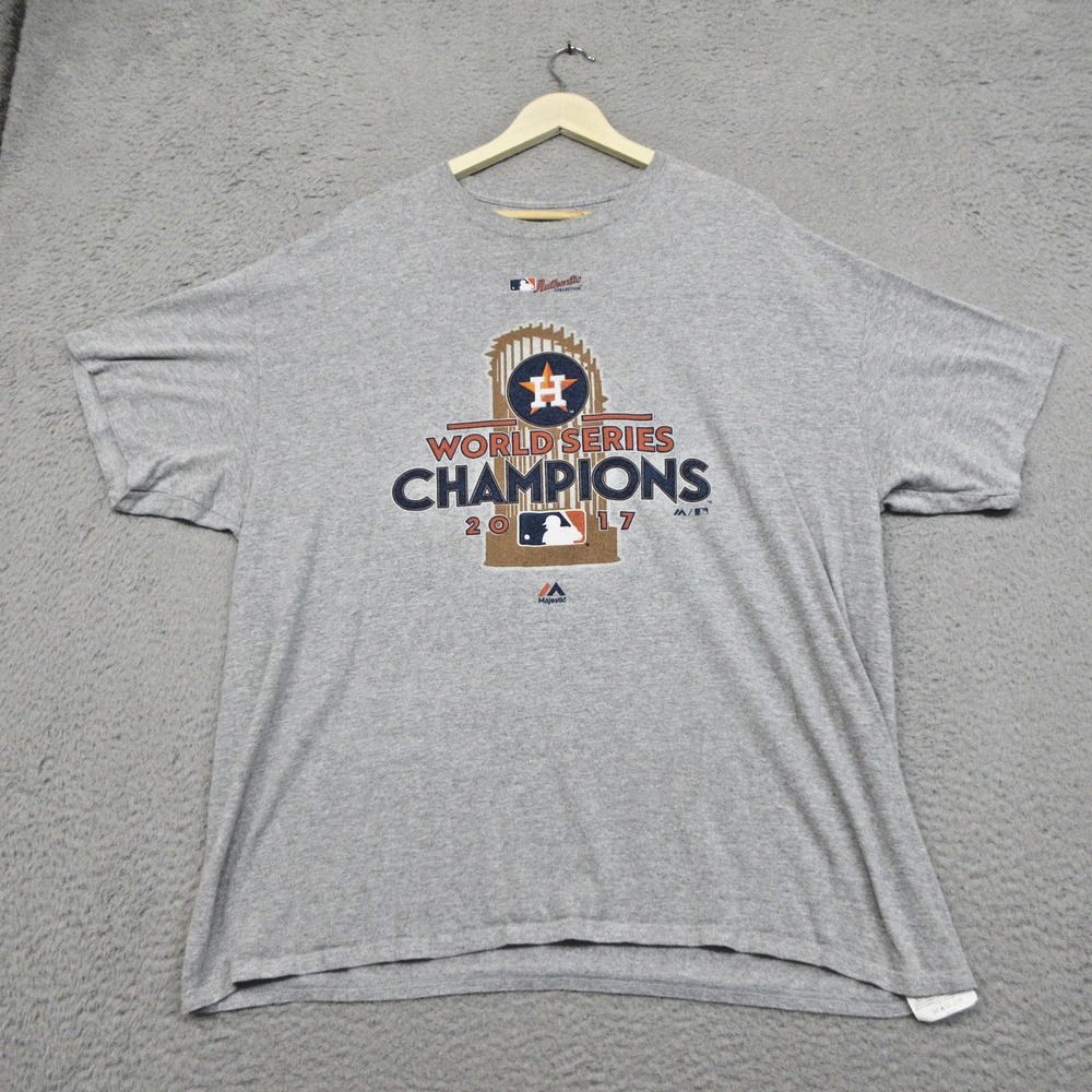Houston‎ Astros Shirt Mens 2XL Gray MLB Baseball World Series Champions Majestic